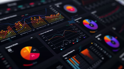 Create a sleek analytics dashboard. Graphs, pie charts, and real-time data visualizations. - obrazy, fototapety, plakaty