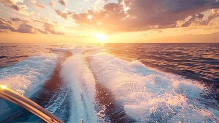 Foto op Plexiglas Imagine yourself basking in the summer sun, gliding across the sparkling waters on a speedboat. The waves dance around you as you enjoy a day of adventure, free from the distractions of gadgets. © Suleyman