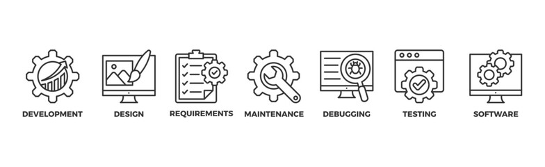Agile banner web icon vector illustration concept with icon of development, design, requirements, maintenance, debugging, testing and software
