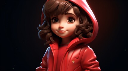 a cartoon of a girl wearing a red coat