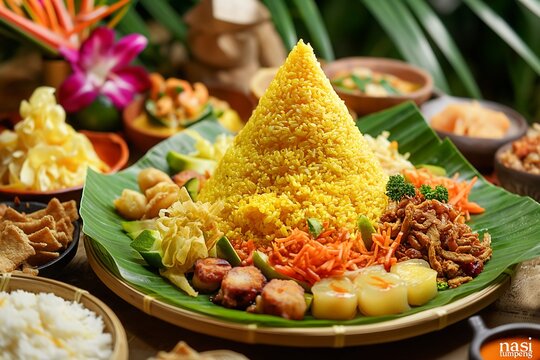 Nasi tumpeng is a traditional Indonesian dish, usually served during special occasions such as birthdays, weddings, or religious ceremonies