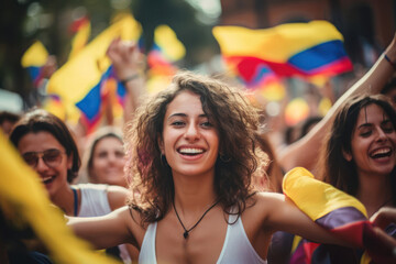 Colombian people, young girls with their flag