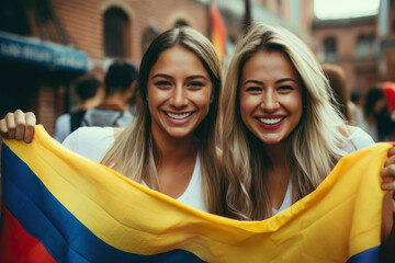 Colombian people, young girls with their flag