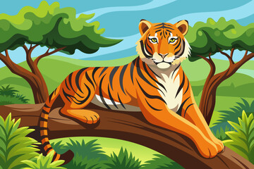 Naklejka premium Tiger laying tree vector illustration 