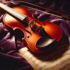 violin and notes on a purple background crative musical concept.