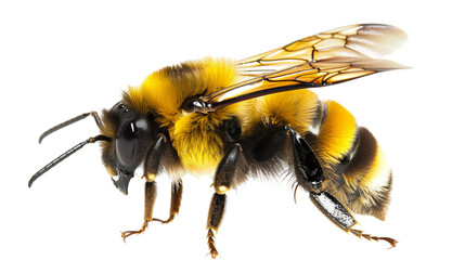 bee isolated on a transparent PNG background, white background. With clipping path