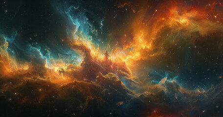 Obraz na płótnie Canvas Beautiful Space Background featuring multicolored Gas clouds, Nebula and stars. Cosmic wallpaper. 