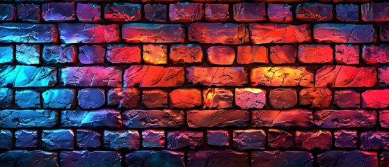Fototapeta premium A macro shot of a reddish-orange brick wall, illuminated by a vibrant source from behind, casting reflections