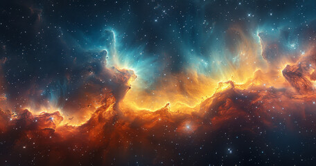 Beautiful Space Background featuring multicolored Gas clouds, Nebula and stars. Cosmic wallpaper.	