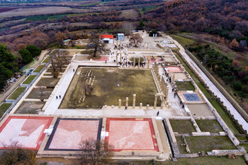An aerial view of the Palace of Aigai following 16 years of restoration