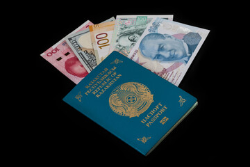 Passport of the Republic of Kazakhstan and banknotes of various countries