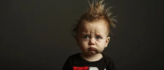 Fotobehang Punk Rock Playtime, Spirited infant sporting a faux mohawk and band tee, Nursery rhymes with an edge. © Gasi