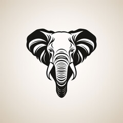 vector black and white graphic illustration of a stylized elephant head
