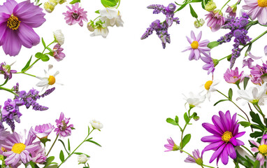 Spring flowers frame on white background,png
