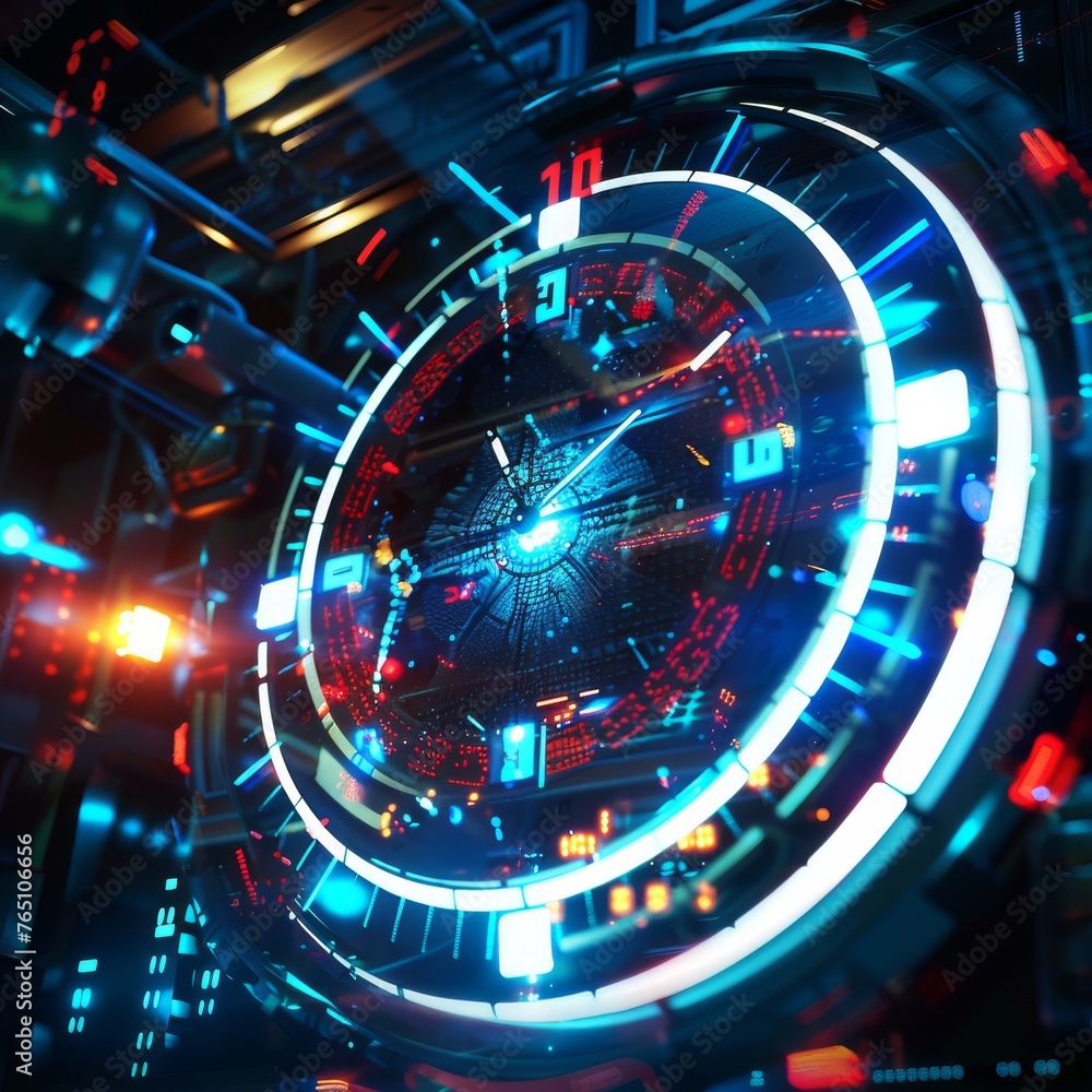 Aufkleber a visually stunning representation of time with a futuristic, technology-inspired design featuring g