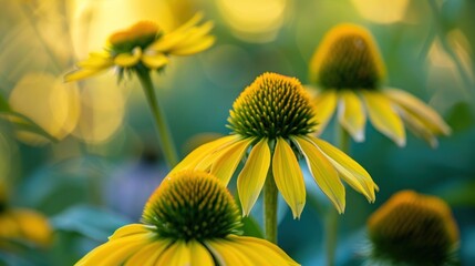 Beautiful coneflowers close up detailed in the garden of natural blur background. AI generated