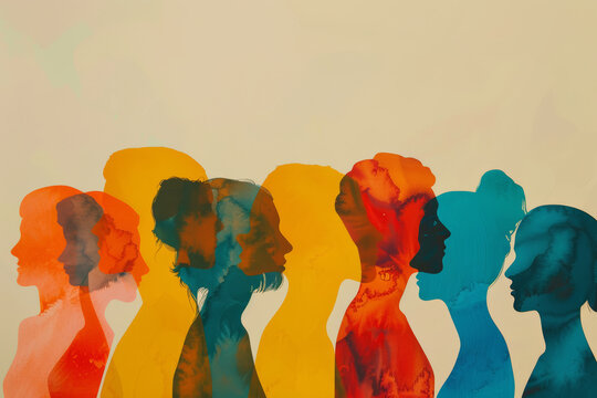 Modern Diversity, Colorful Profiles Against Light Background