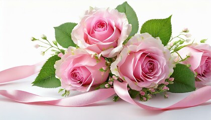Bukiet różowych róż na białym tle - obrazy, fototapety, plakaty