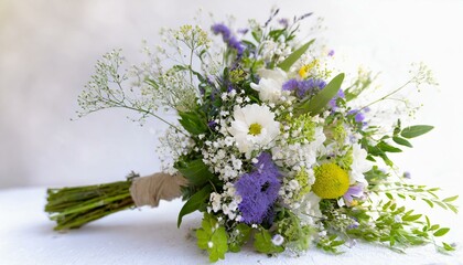 Bukiet w stylu vintage z polnych kwiatów na białym tle