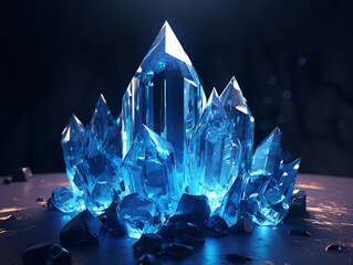 a blue crystal with a black background