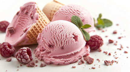 vanilla ice cream with raspberries - 765107828