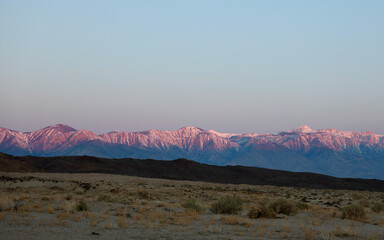 morning alpenglow on the sierra Nevada mountain range