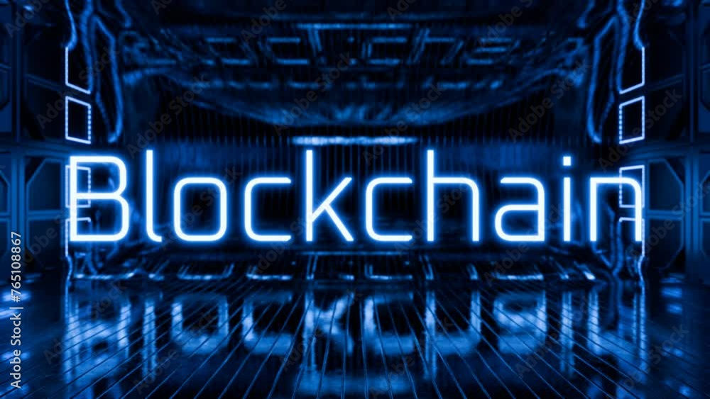 Poster blockchain technology concept. changing inscription 