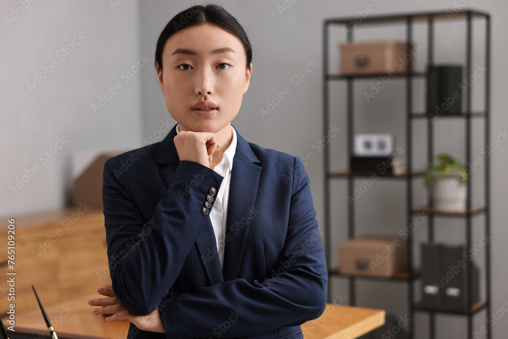 Wall mural Portrait of notary in office. Space for text