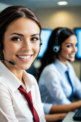 teleoperator customer service woman smiling and doing her job