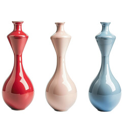 Set of modern mdecorative empty vases in red blue on white background,png