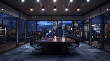 empty meeting room, conference room, city view, interior, room, table, chair, design, architecture,...