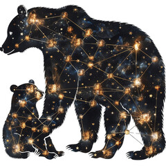 Bear and Bear Cub Surrounded by Stars - obrazy, fototapety, plakaty