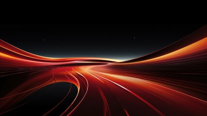 Fototapeta na wymiar Abstract red and black light trails on dark background - A digitally-rendered image showcasing abstract red and black light trails against a dark backdrop symbolizing speed and motion