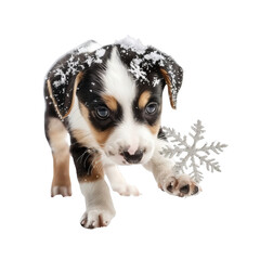 Puppy Playing With Snowflake in Snow