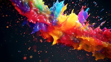 Colorful paint splashes isolated on black background. 3d rendering