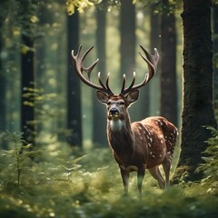 deer in the forest with beautiful antler