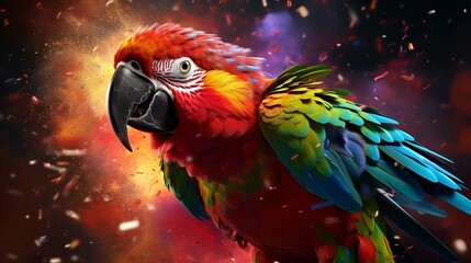 Colorful macaw parrot on abstract background. 3d illustration