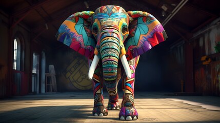 Elephant in an old abandoned factory. 3D rendering and illustration. - obrazy, fototapety, plakaty