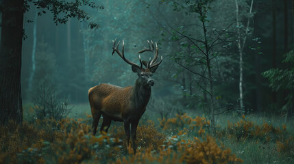 stag animal in wild forest AI Generative