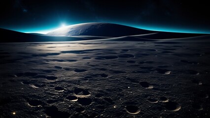 The lunar surface sparkling under neon glare in outer space. Fantastic landscape on an unknown planet. Creative, AI Generated