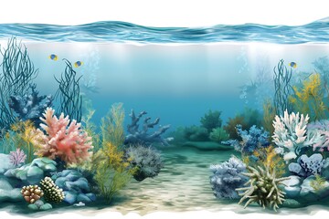 Fototapeta na wymiar blue water with corals and seaweed
