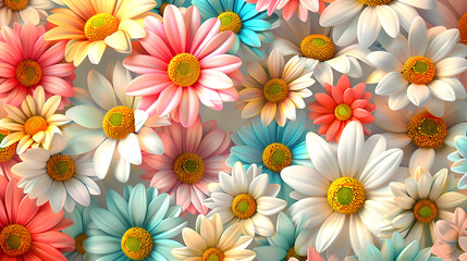 Fototapeta na wymiar Vibrant Daisy Flowers Seamless Pattern for Background or Wallpaper
