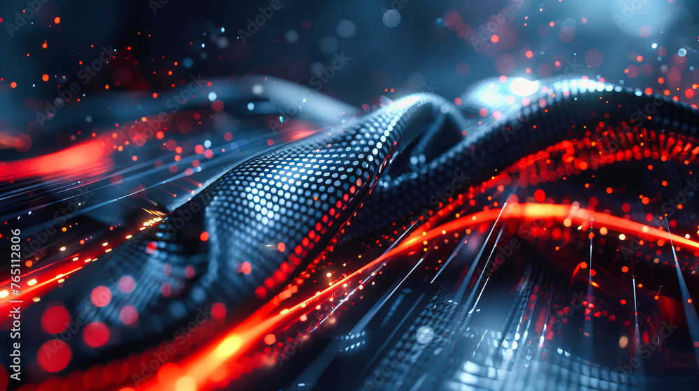 Poster digital wave grid, futuristic blue particle flow, abstract technology and science background