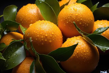 Upper view, cut of oranges in dark background, generative IA