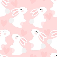 seamless pattern with pink and white rabbits