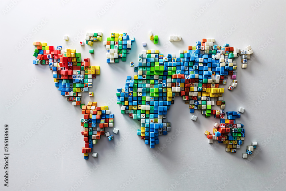 Poster wall art of a colorful 3d world map with depth effect