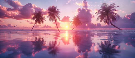 Dreamy Tropical Sunset, Capturing the Serene Beauty of Paradise Islands - obrazy, fototapety, plakaty