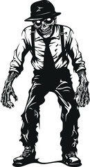 Nightmarish Vector Rendering of a Zombie Wearing Cargo Pants Roaming Through a Cemetery