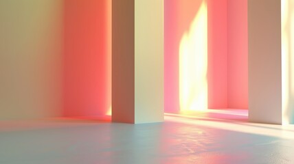 Soft light architecture concept in pastel colors - An architectural visual concept with soft lighting and geometric shapes in pastel colors depicting calm and simplicity