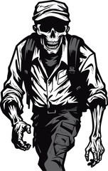 Serpentine Vector Rendering of a Zombie Wearing Cargo Pants Moving with Unnatural Grace